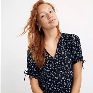 Madewell Silk Cinch-Sleeve Top in Baby's Breath Size XA (NWT)